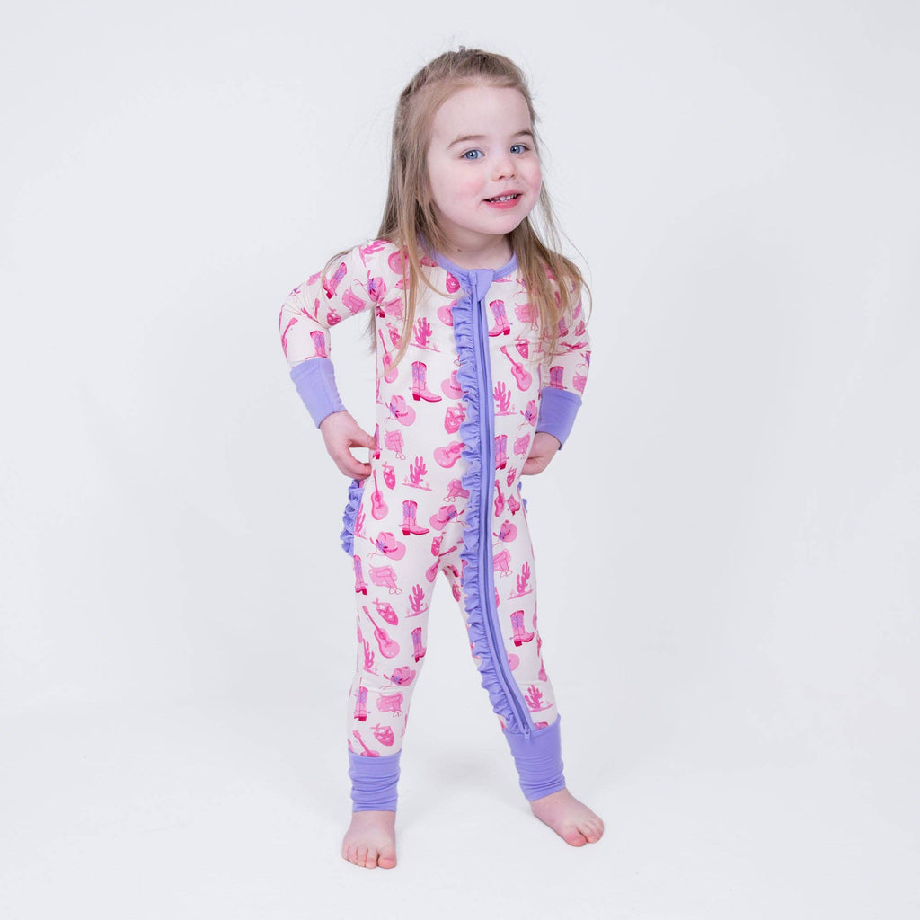 Bamboo Baby Convertible Ruffle Zipper Pajama Let's Go Girls