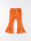 Orange Flared Elastic Jeans