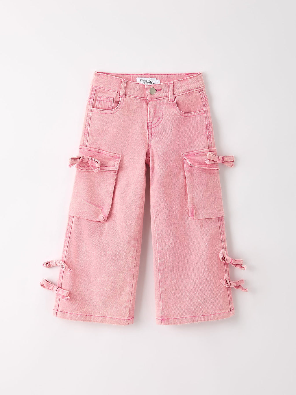 Pink Wide-Leg Denim Pants With Pockets