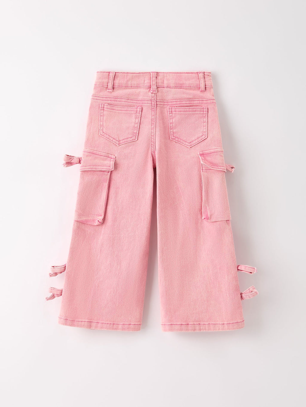 Pink Wide-Leg Denim Pants With Pockets