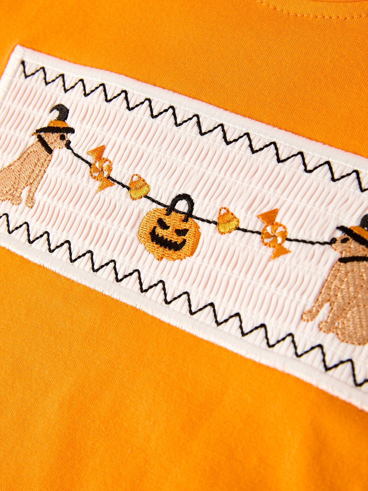 Fall Halloween Orange Embroidery Smocking Boys Set