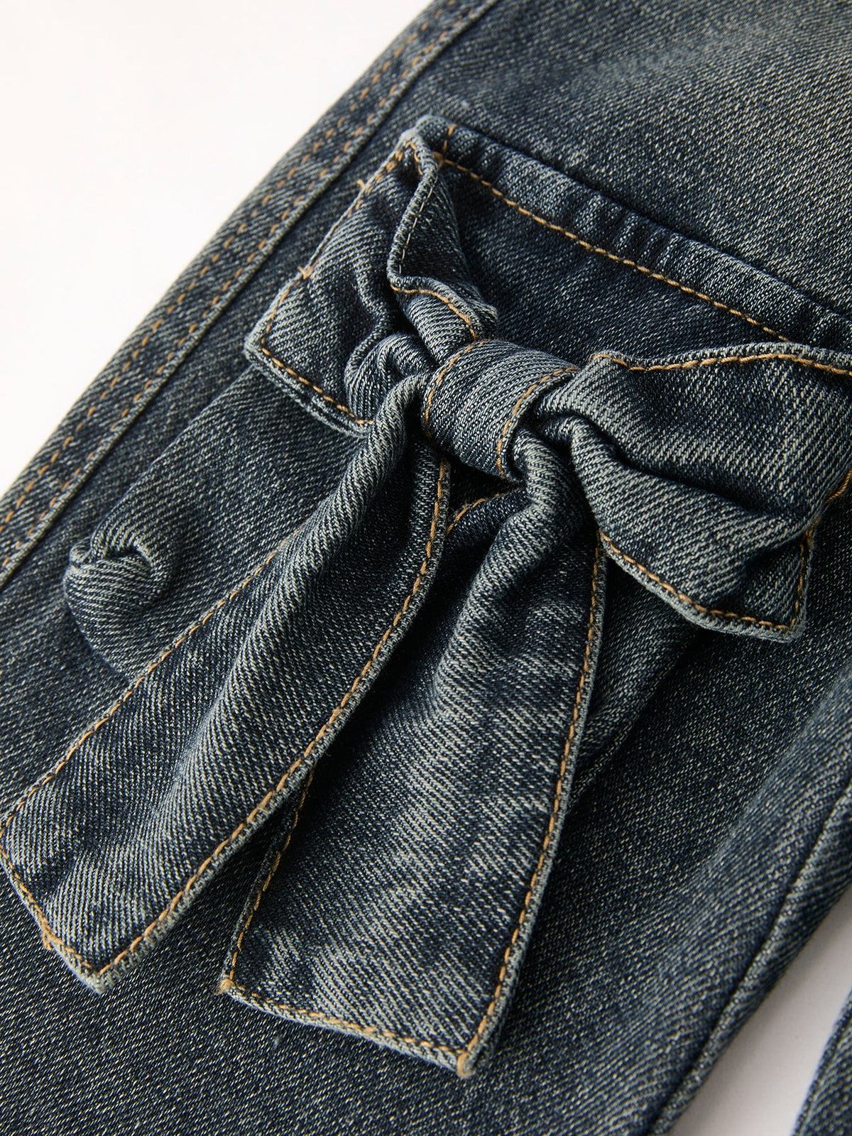 Girls Bow Stretch Wide-Leg Jeans