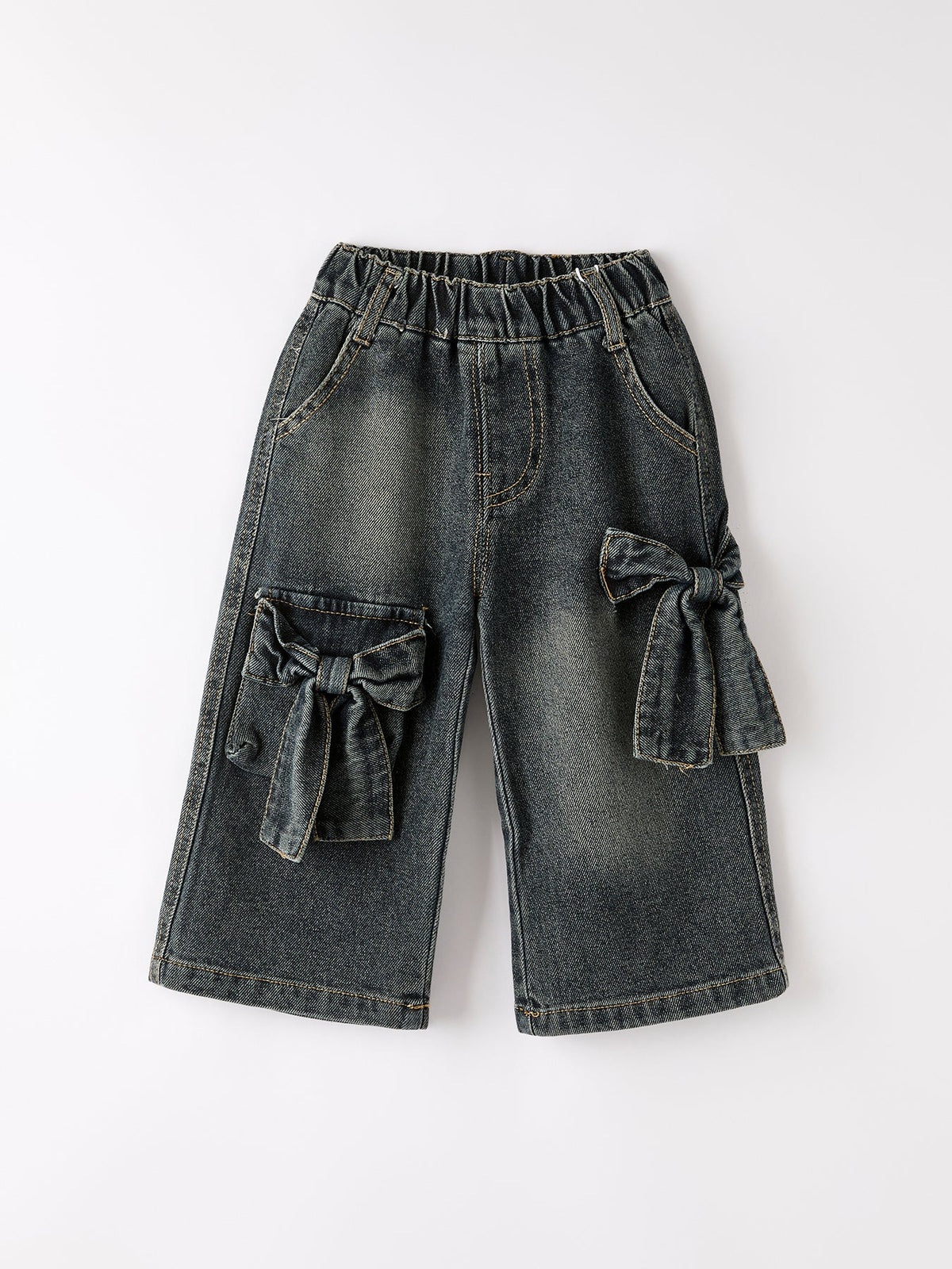 Girls Bow Stretch Wide-Leg Jeans