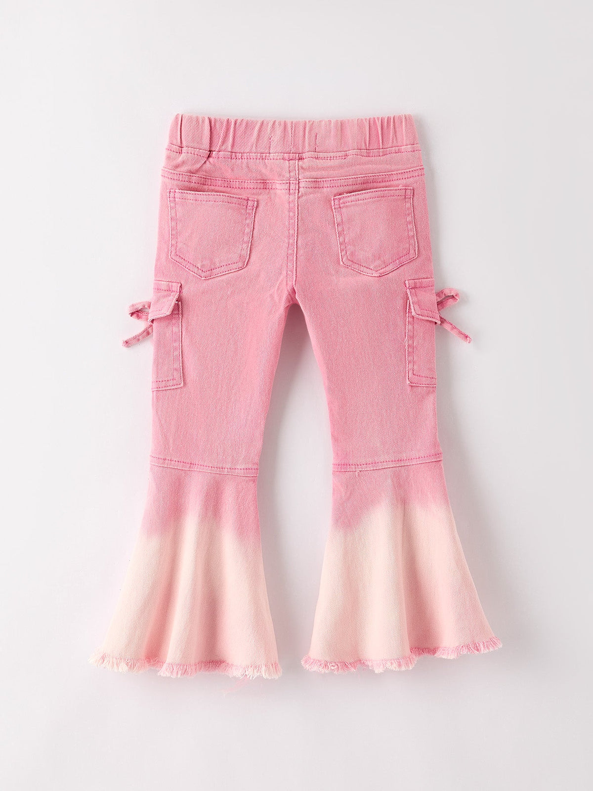 Pink Bell Bottom Jeans – Frayed Hem with Cargo Pockets