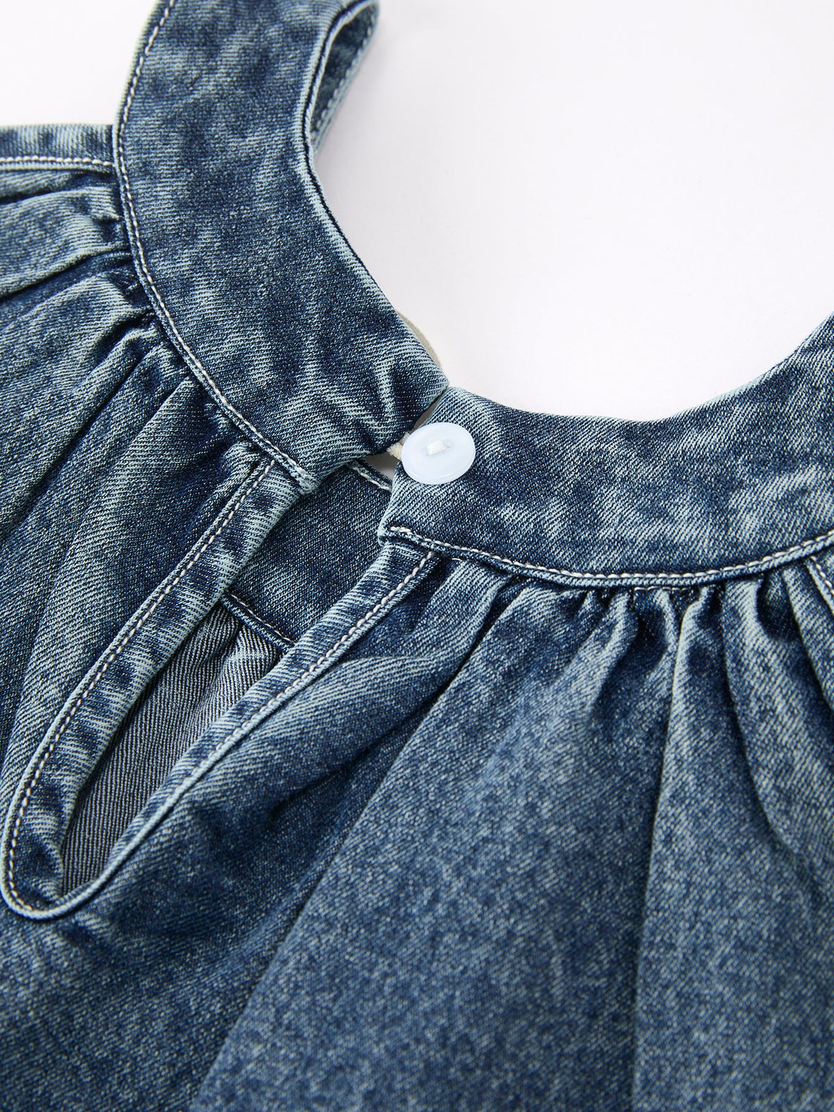 Girls Denim Ruffle Trim A-Line Dress