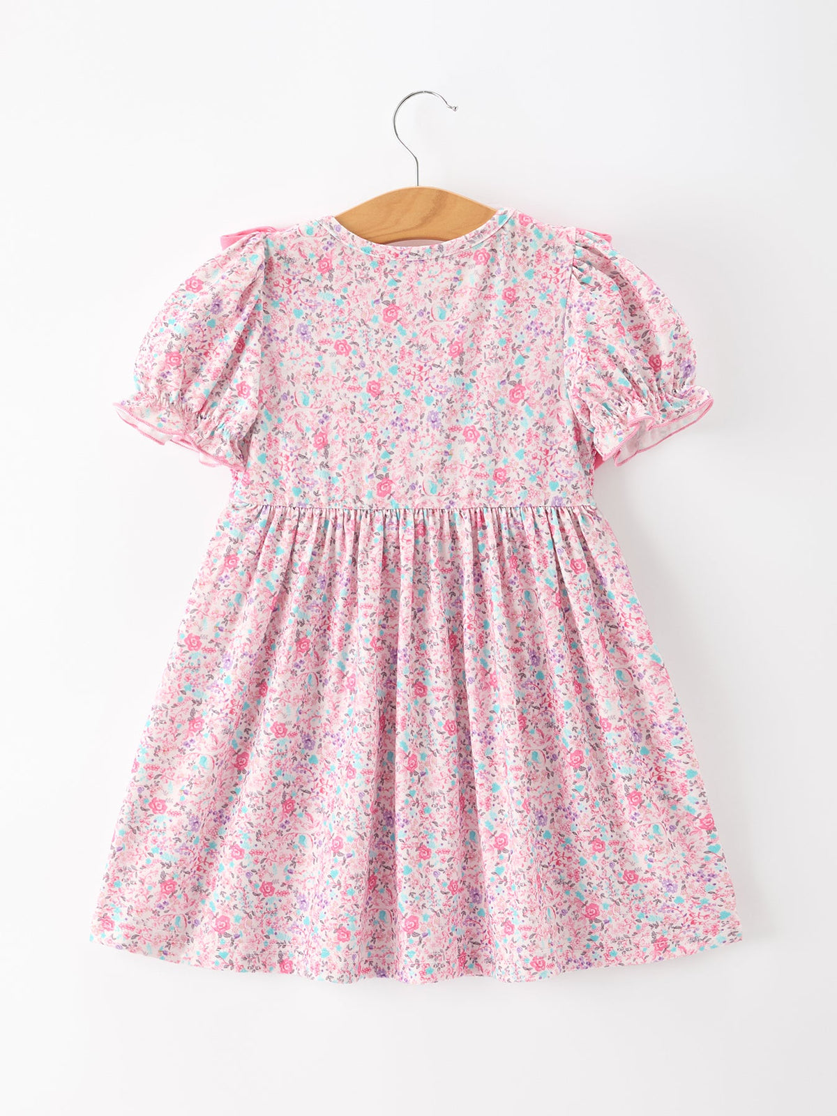 Pink Bow Smocked Floral Girl Dress
