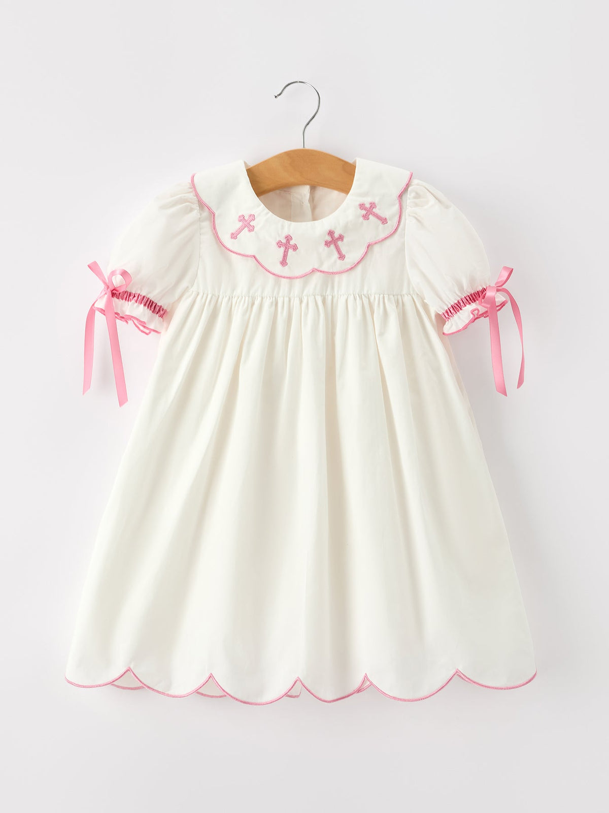 Pink Cross Bishop Christening Girls Dress