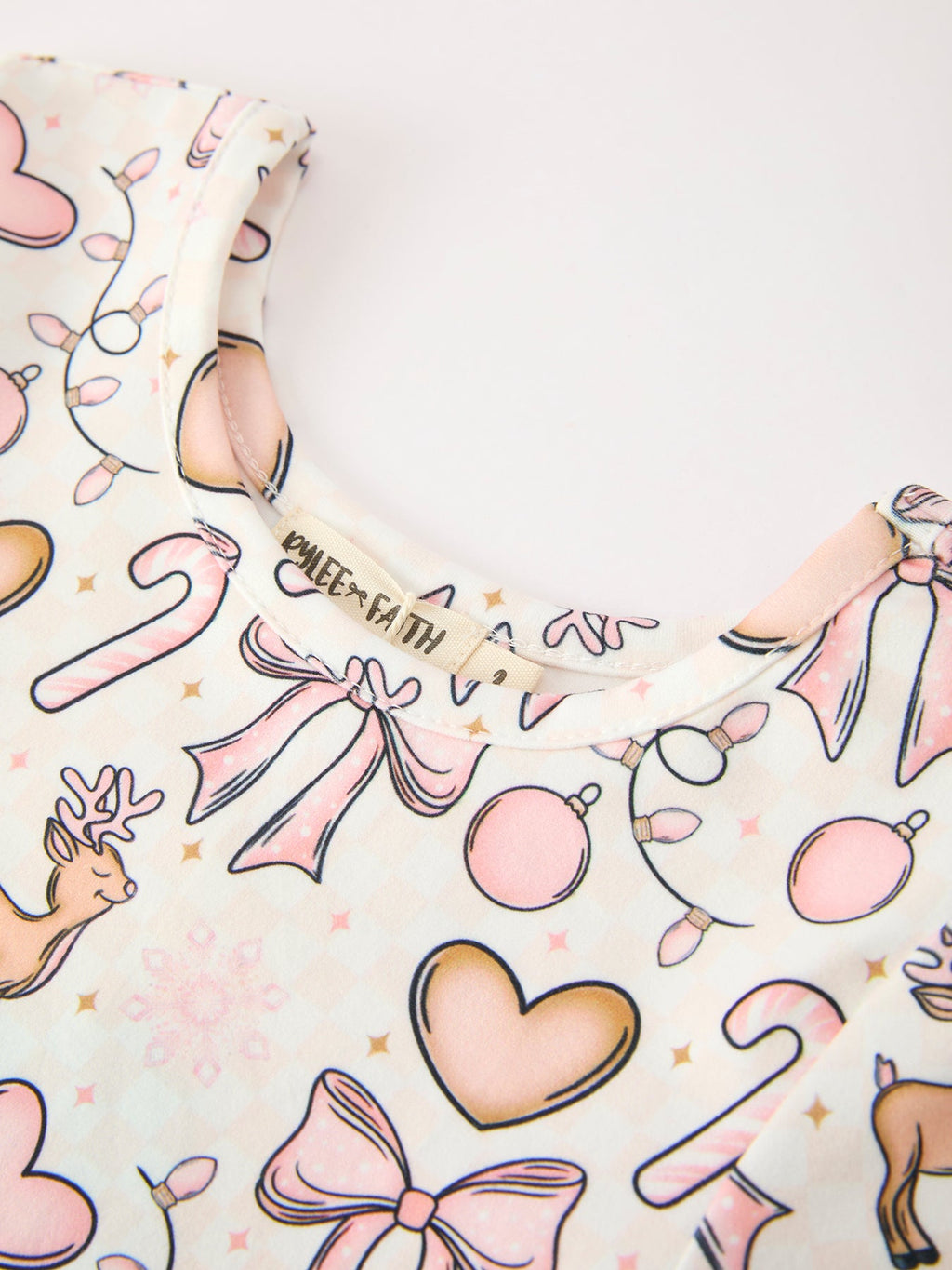 Pink Bow Reindeer Candy Cane Girls Twirl Dress