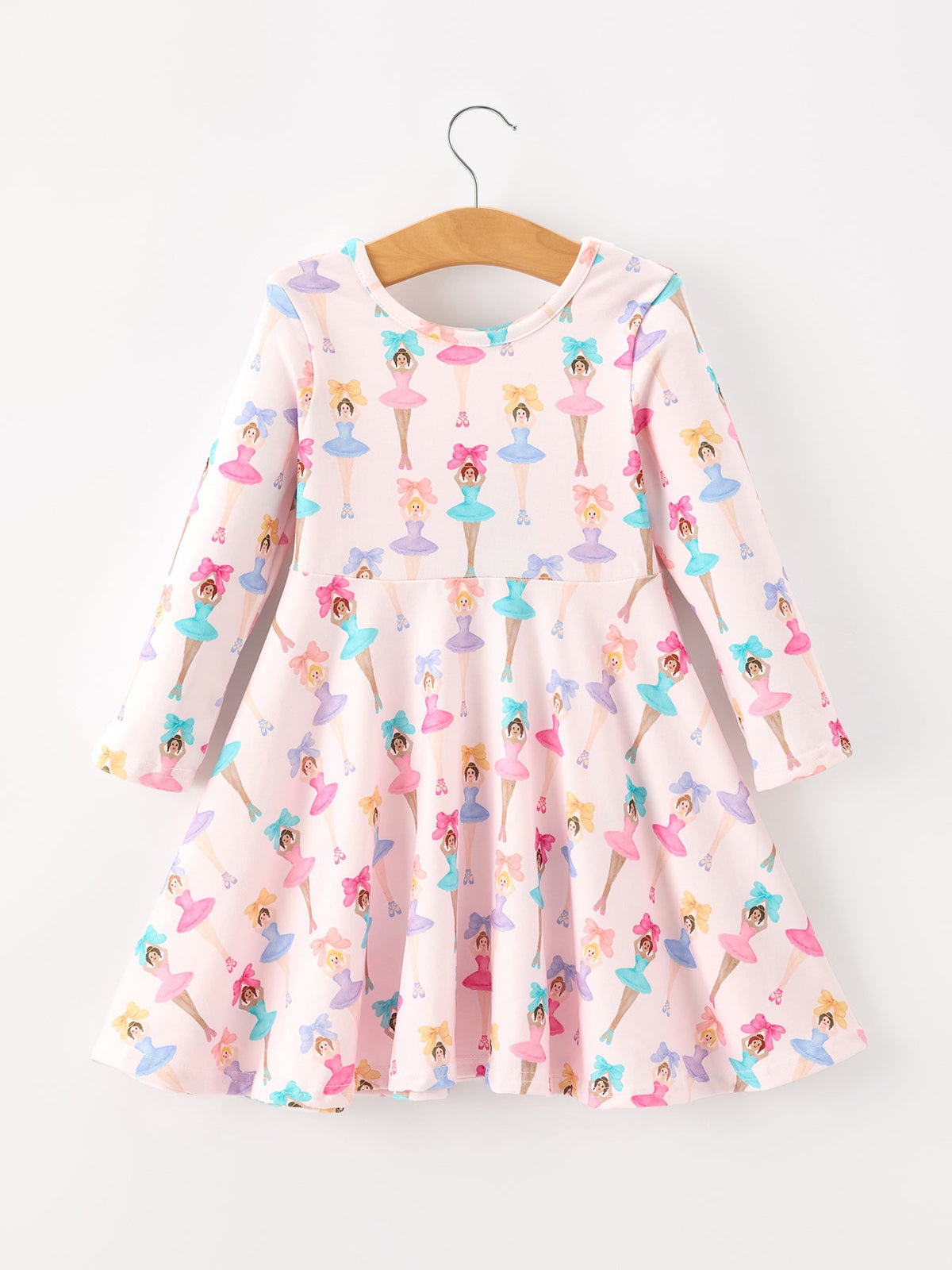 Fall Colorful Ballet Character Girls Long Sleeve Twirl Dress