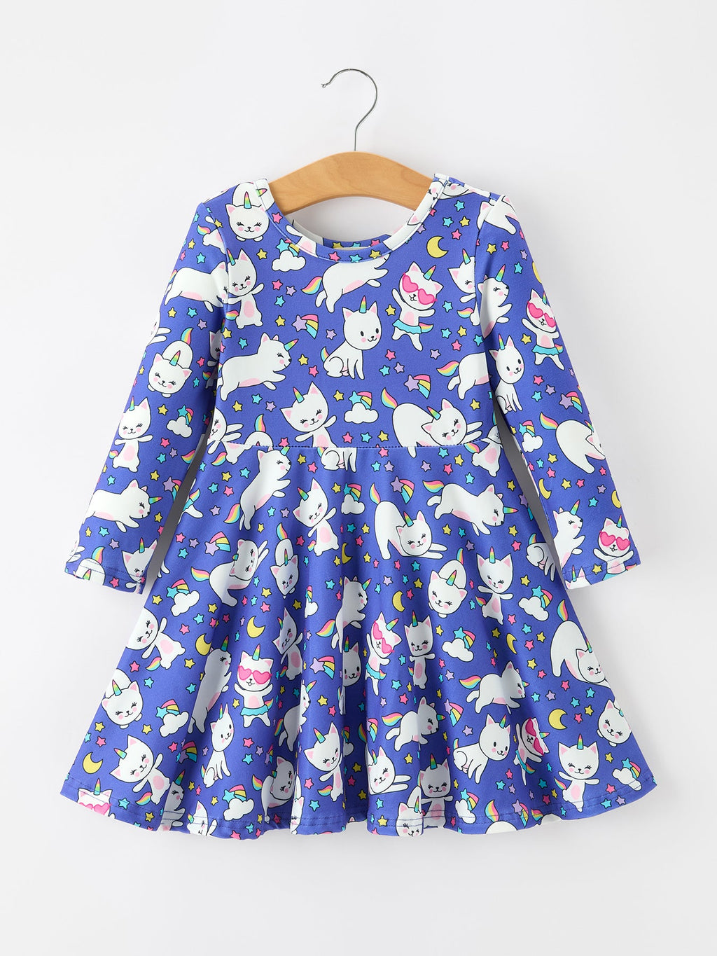 Fall Ghost Cat Print Girls Long Sleeve Twirl Dress