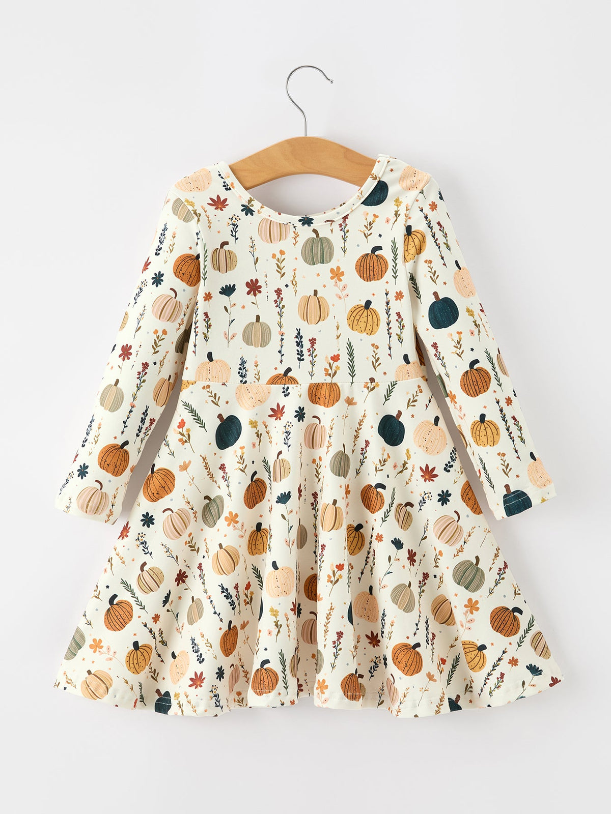 Fall Orange Pumpkin & Leaf Twirl Girls Dress
