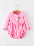 Baby Girls Christmas Santa Embroidered Ruffle Bubble Romper