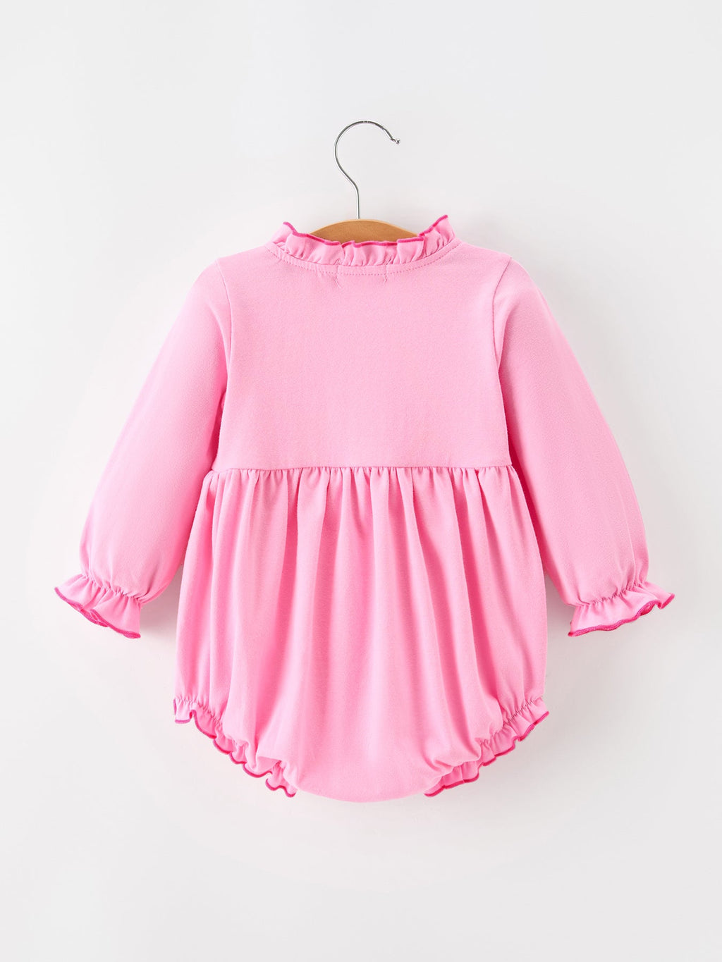 Baby Girls Christmas Santa Embroidered Ruffle Bubble Romper