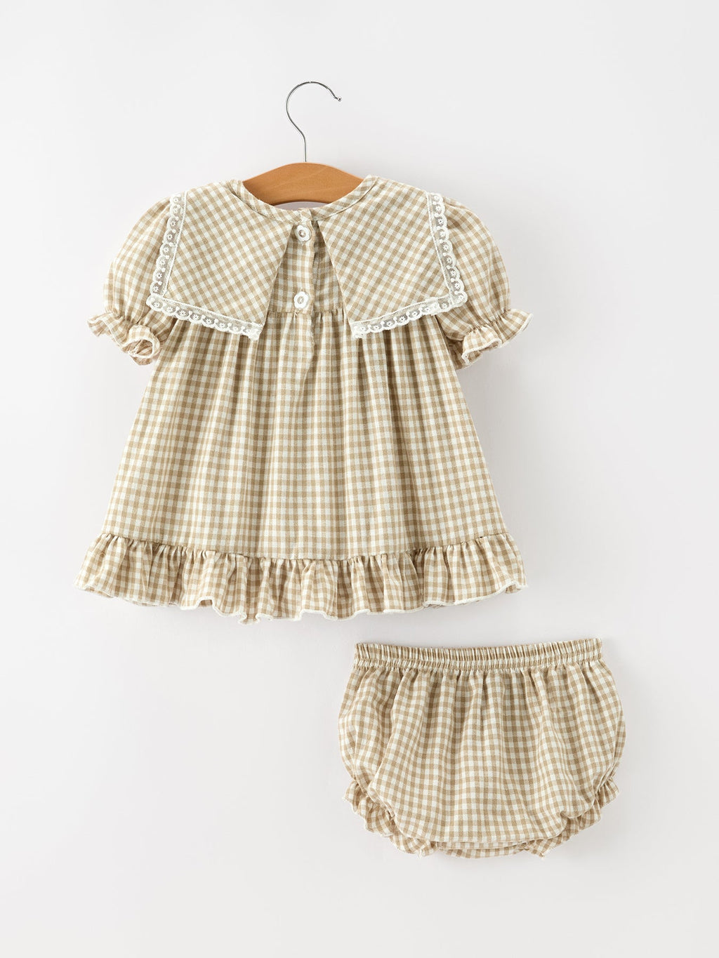 FALL Girls Khaki Plaid Floral Embroidered Bloomer Set
