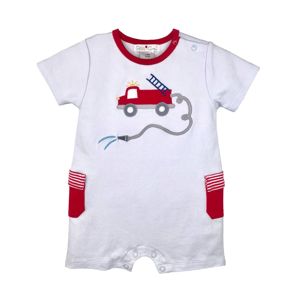 Fire Truck Applique Knit Romper