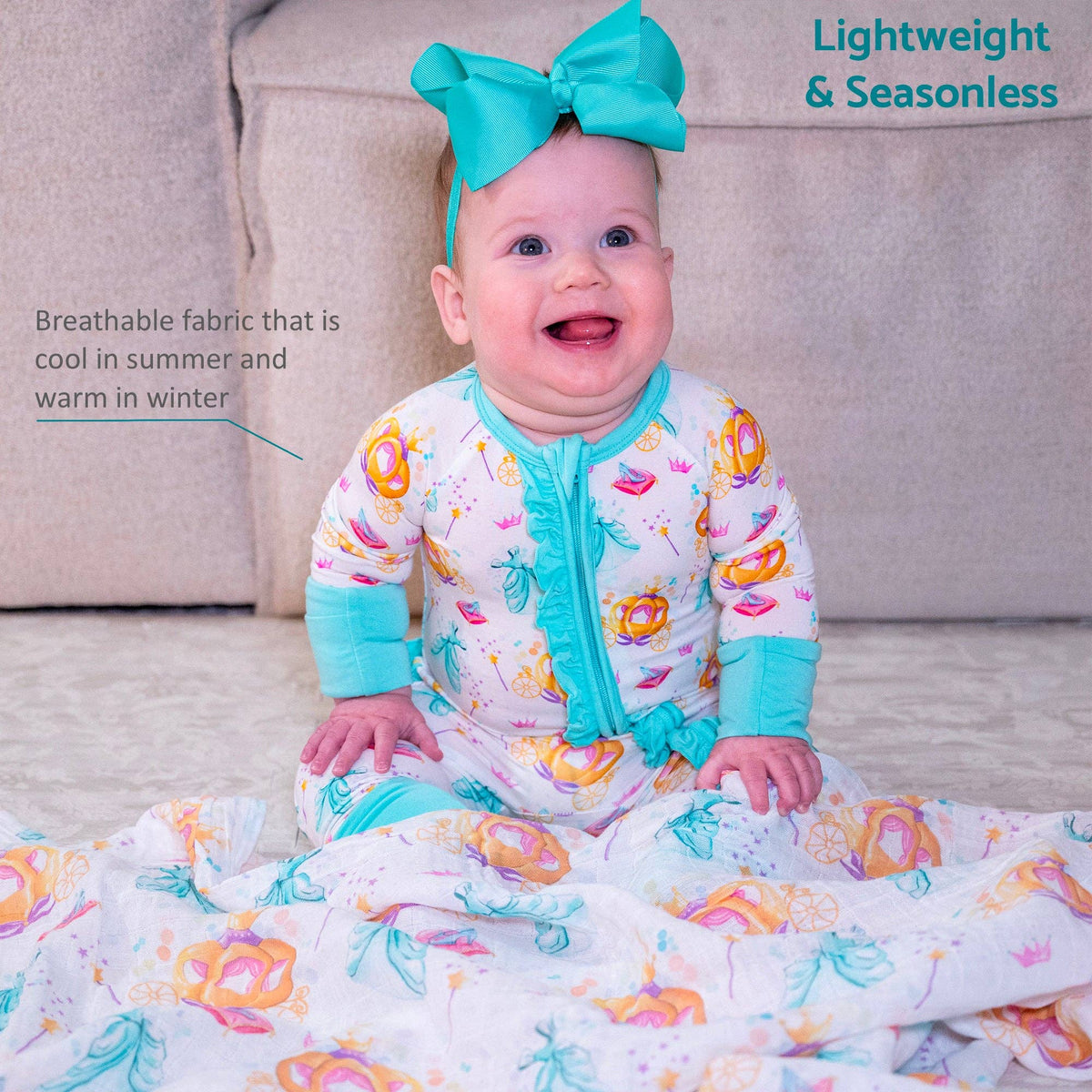 Bamboo Baby Convertible Ruffle Zipper Pajama Glass Slipper