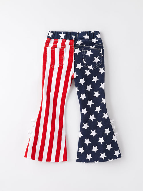 4th of july Patriotic Star Stripe Bow Flare Pants