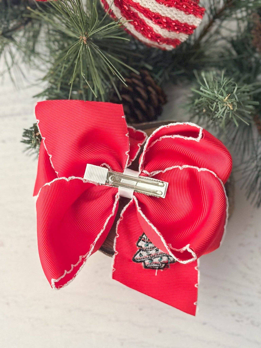 Christmas Tree Cake Embroidered Hair Bow | Clip or Headband