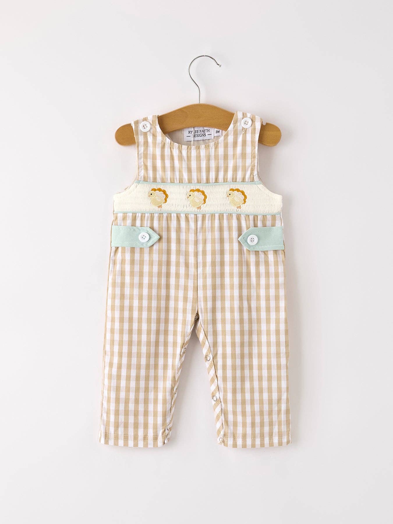 Fall Thanksgiving Apricot Plaid Chick Embroidery Smocking Baby Boys JonJon