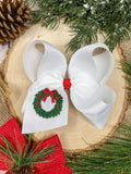 Wreath Embroidered Hair Bow | Christmas Hair Bow | Clip or Headband