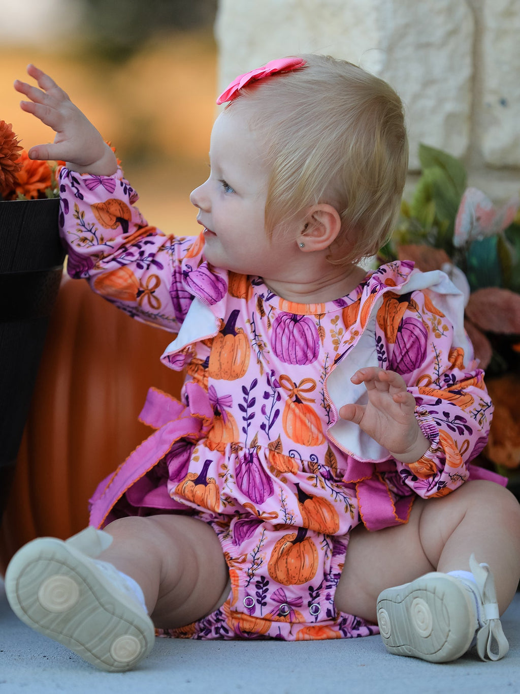 Halloween Thanksgiving Pumpkin Girls Romper with Ruffle Bow