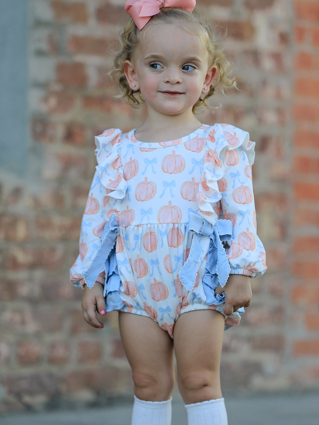 Halloween Thanksgiving Baby Girls Pumpkin Bow Ruffle Bubble Romper