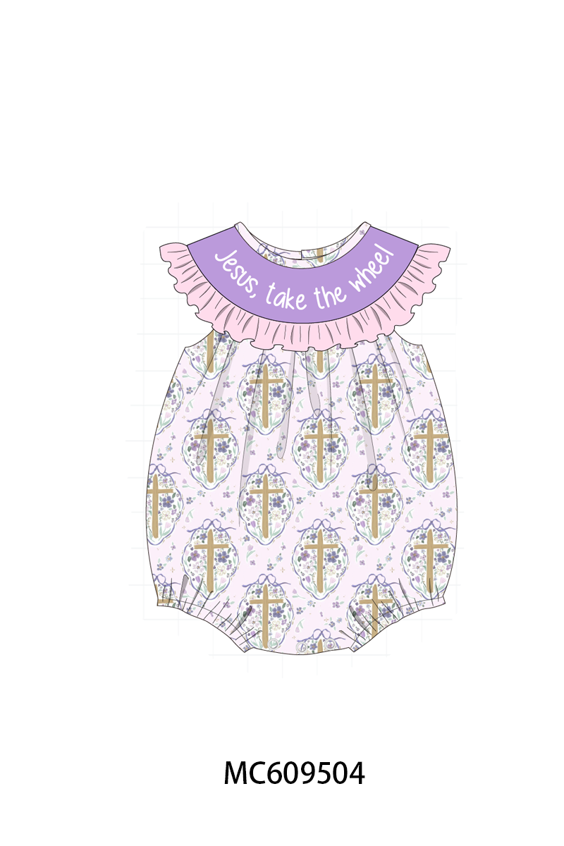 PO104 Purple&teal jesus take the wheel embroidery collection
