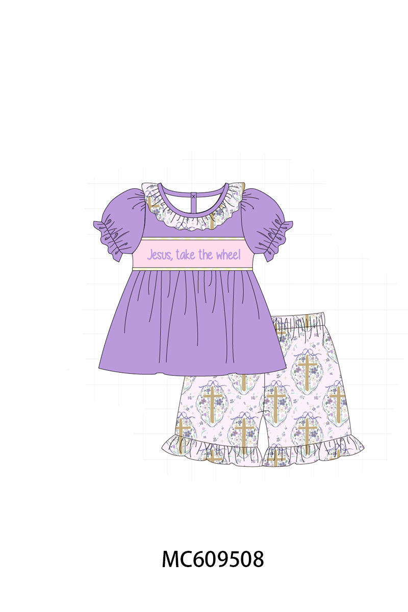 PO104 Purple&teal jesus take the wheel embroidery collection