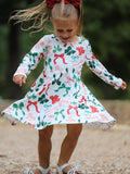 Girls Christmas Bow Print Dress