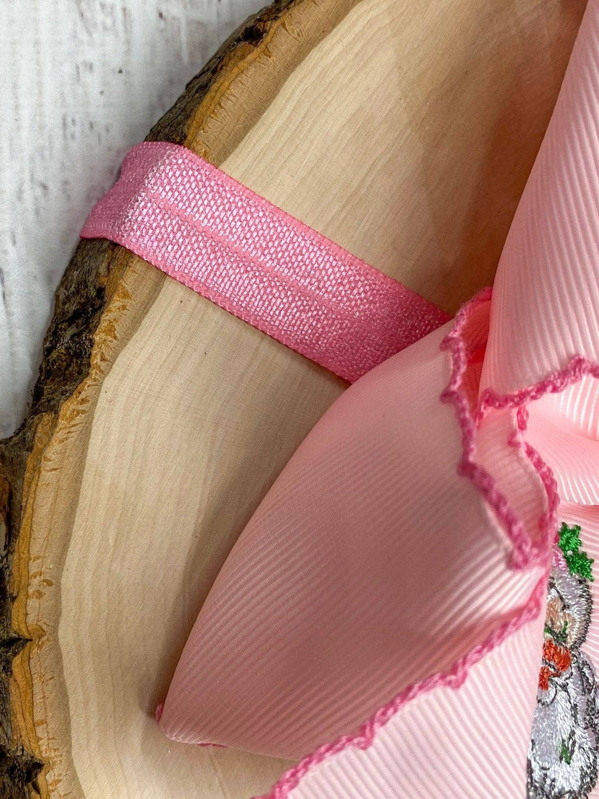 Pink Santa Embroidered Hair Bow | Clip or Headband