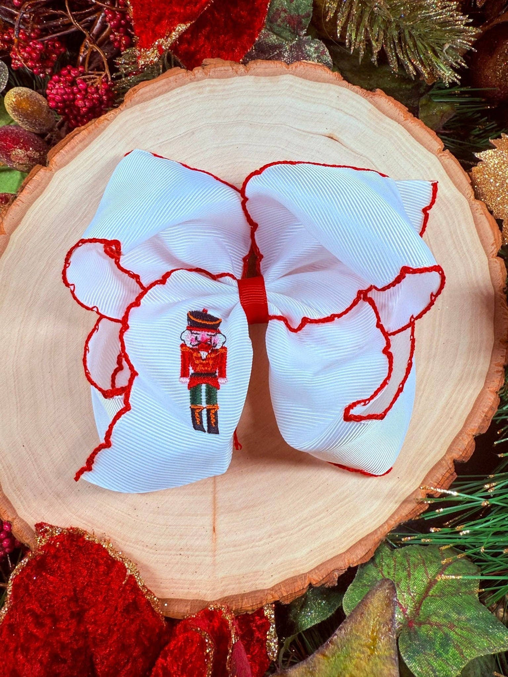 Nutcracker Embroidered Moonstitch Hair Bow | Clip or Headband