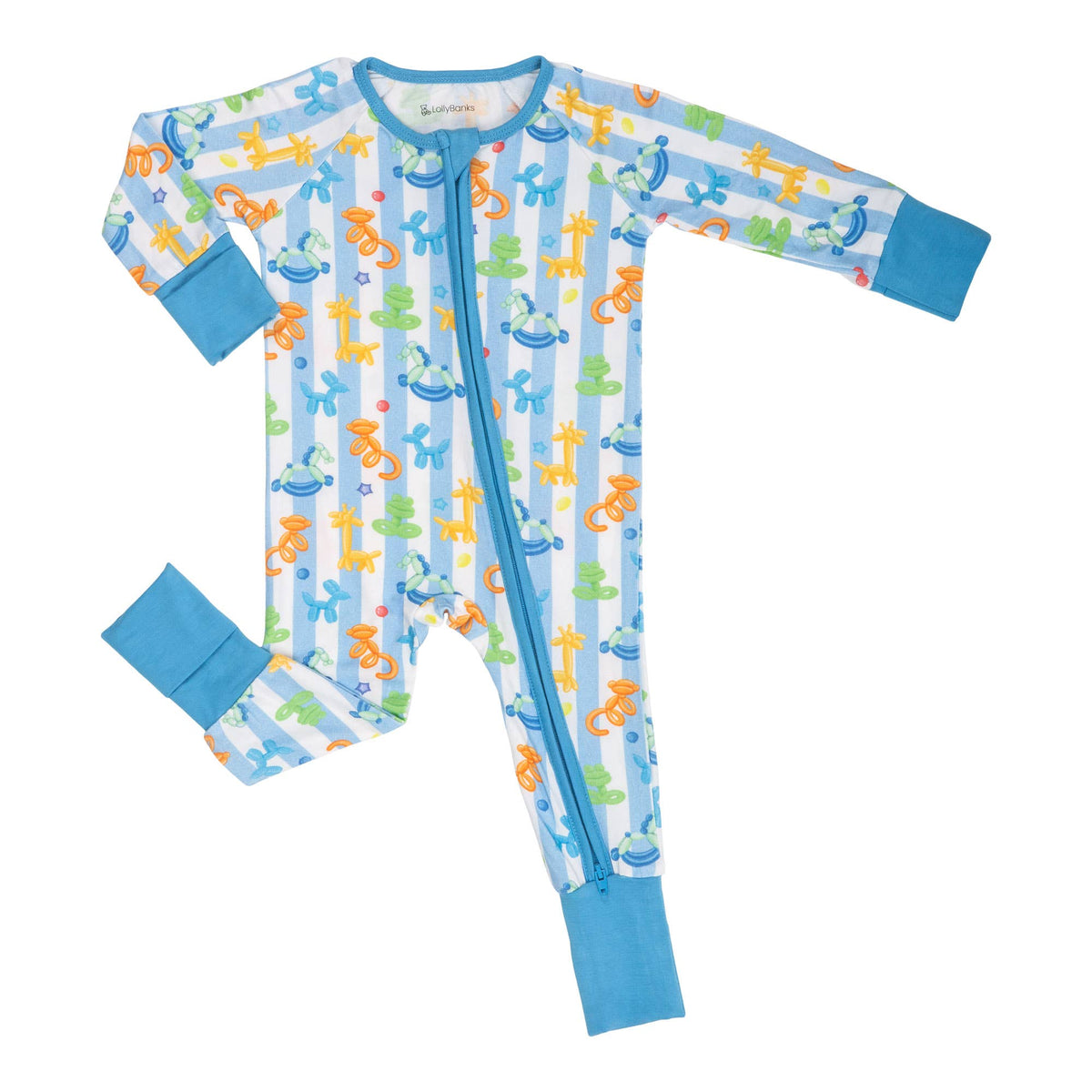 Bamboo Baby Convertible Zipper Pajama Blue Balloon Animal