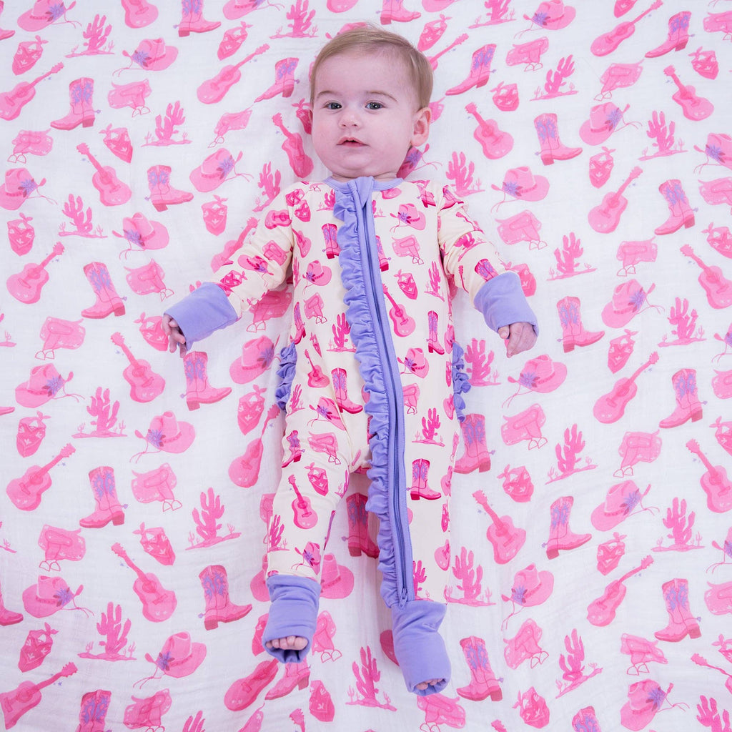 Bamboo Baby Convertible Ruffle Zipper Pajama Let's Go Girls