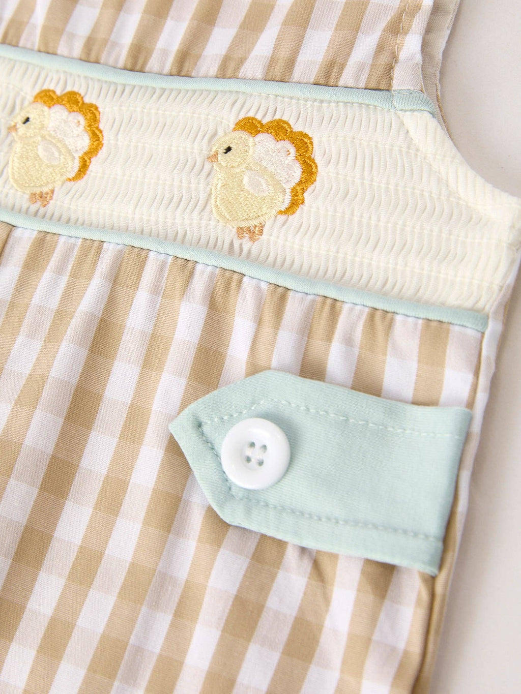 Fall Thanksgiving Apricot Plaid Chick Embroidery Smocking Baby Boys JonJon
